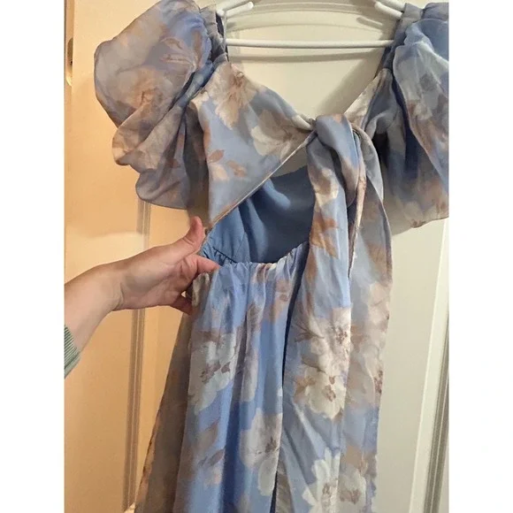 Abercrombie & Fitch Emerson Organza Puff Sleeve Maxi Dress Tie Back MP - Picture 8 of 11